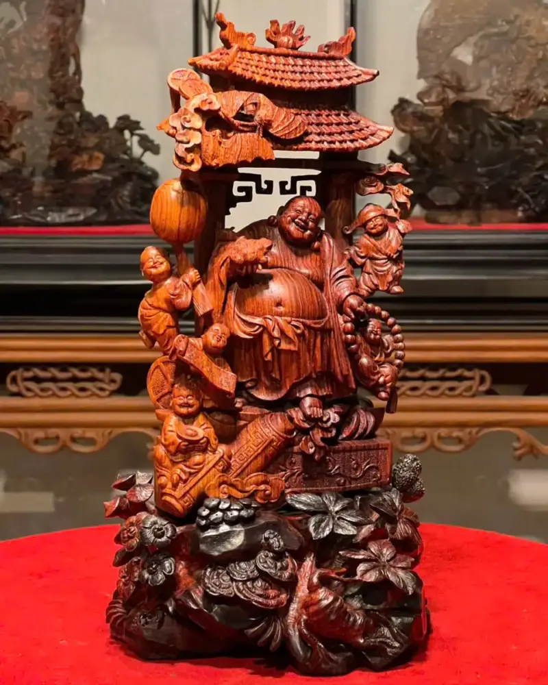 Tượng Cụ Di Lặc Gỗ Sưa Già Cao 33cm