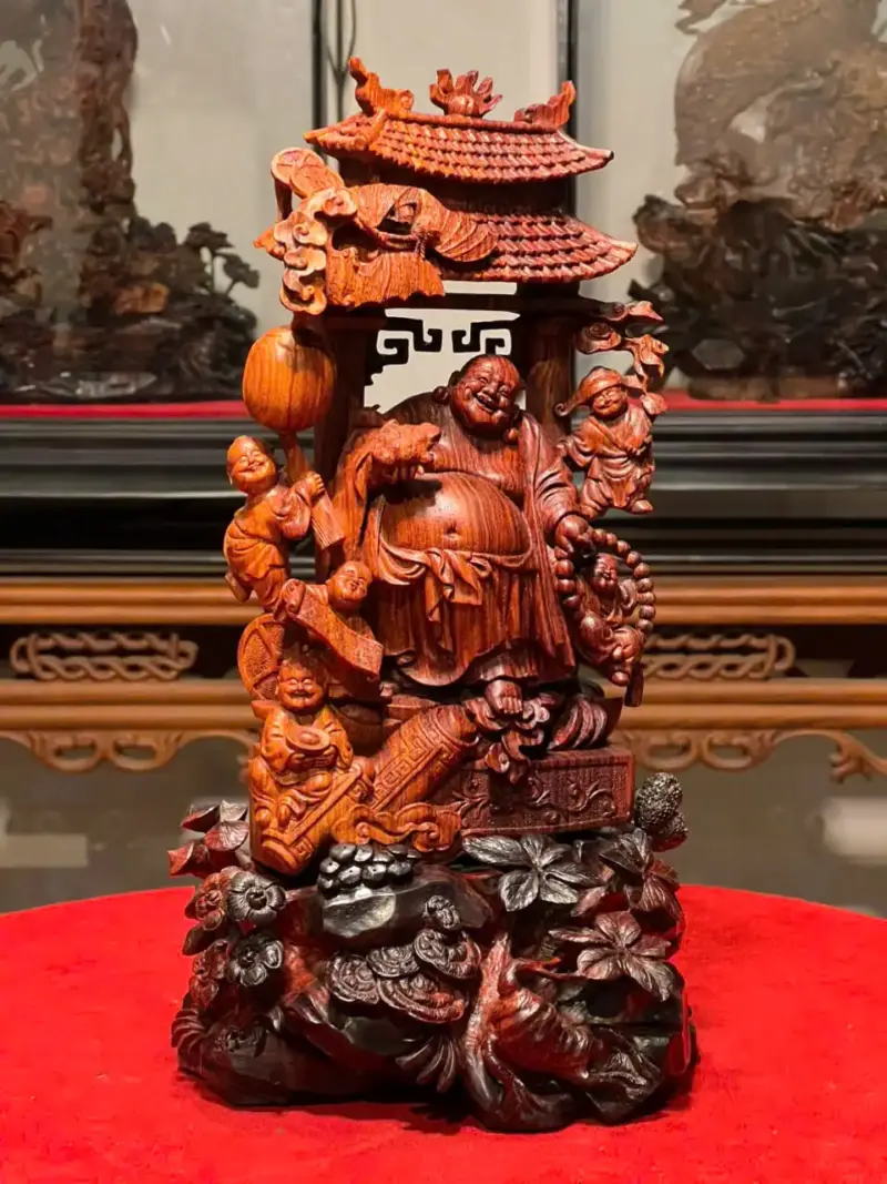 Tượng Cụ Di Lặc Gỗ Sưa Già Cao 33cm