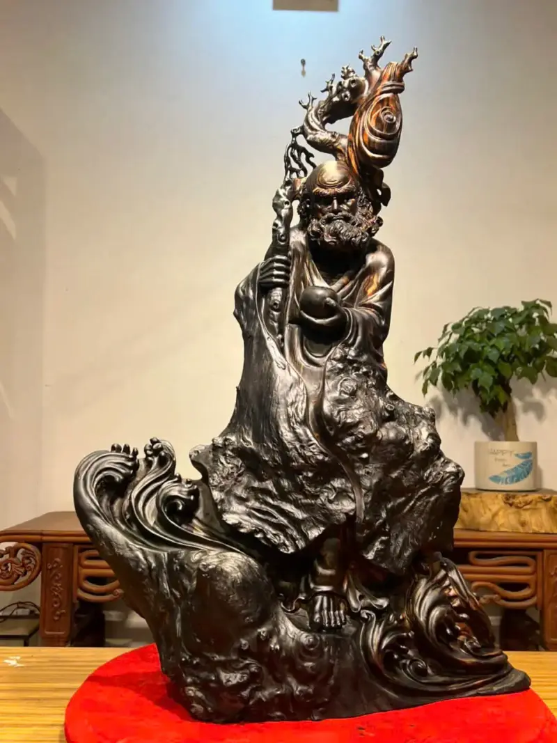 Tượng Đạt Ma Gỗ Mun Hoa Cao 71cm