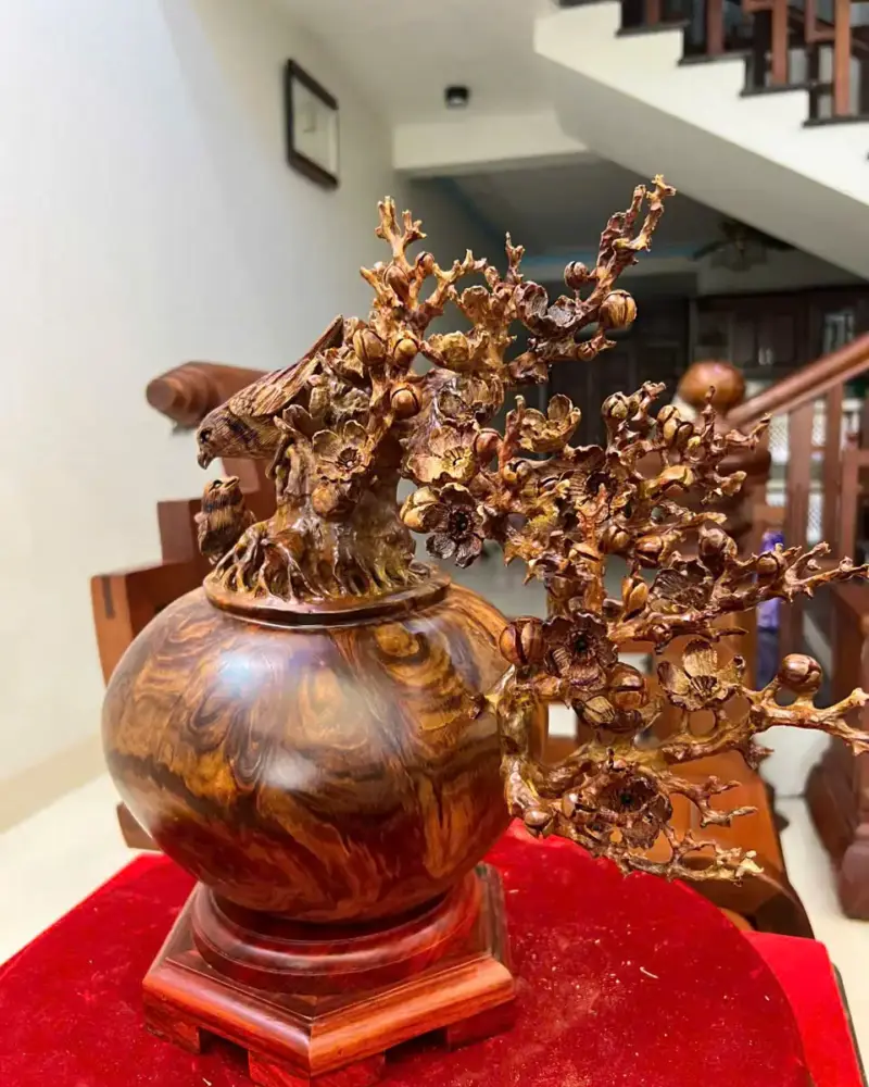 Bình Hoa Mai Gỗ Sưa Bắc Cao 27cm