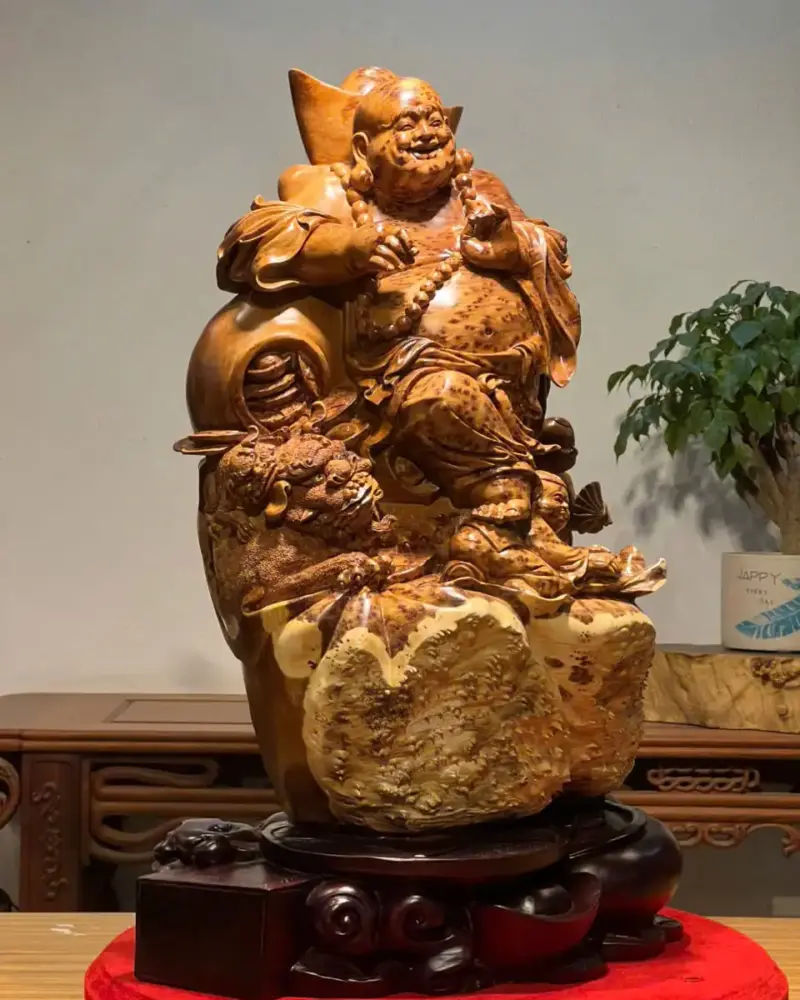 Tượng Di Lặc Gỗ Nu Ngọc Am Cao 73cm