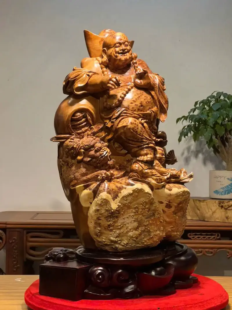 Tượng Di Lặc Gỗ Nu Ngọc Am Cao 73cm