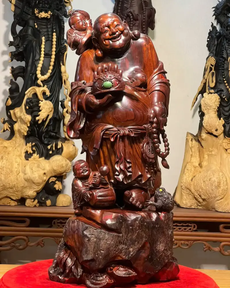 Tượng Di Lặc Gỗ Trắc Cao 65cm