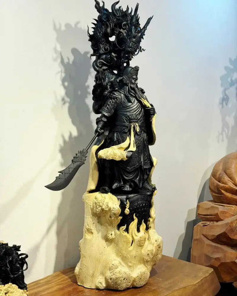 Tượng Quan Công Gỗ Nu Mun Cao 116cm