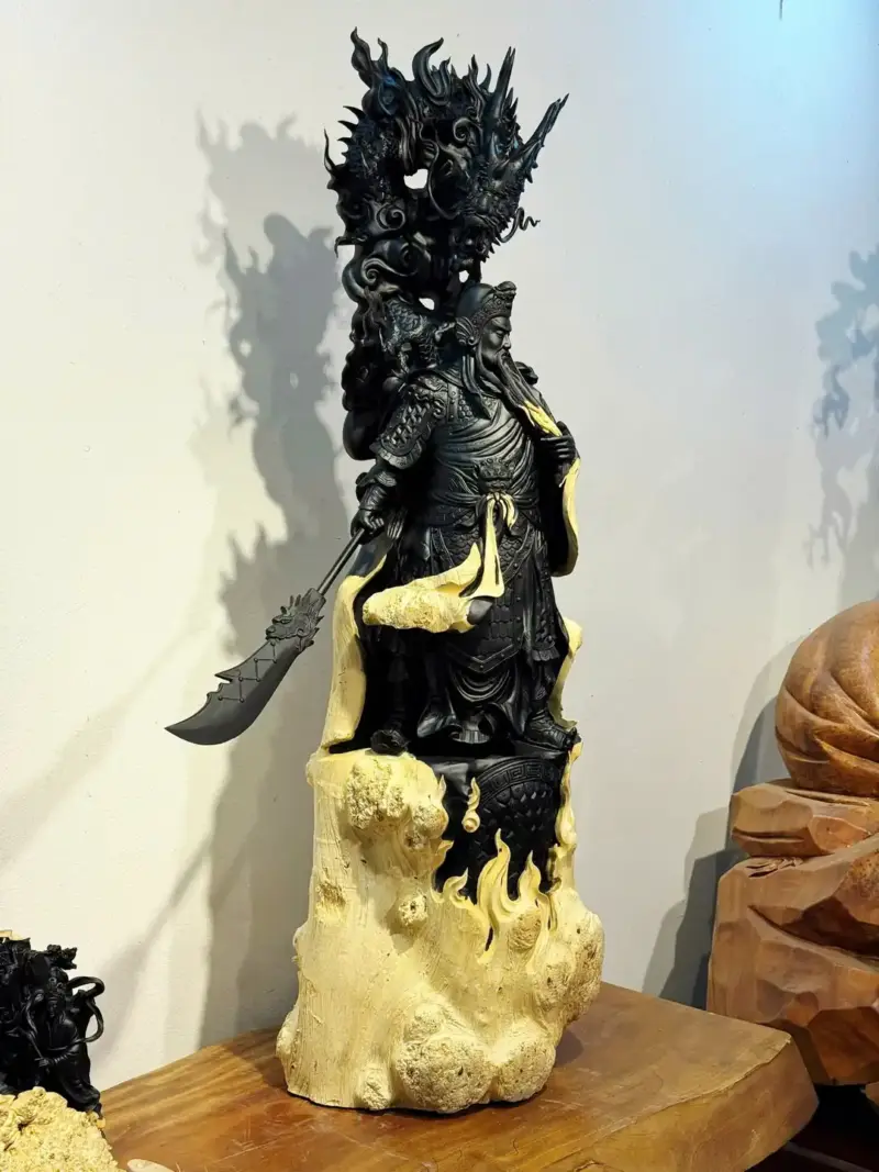 Tượng Quan Công Gỗ Nu Mun Cao 116cm