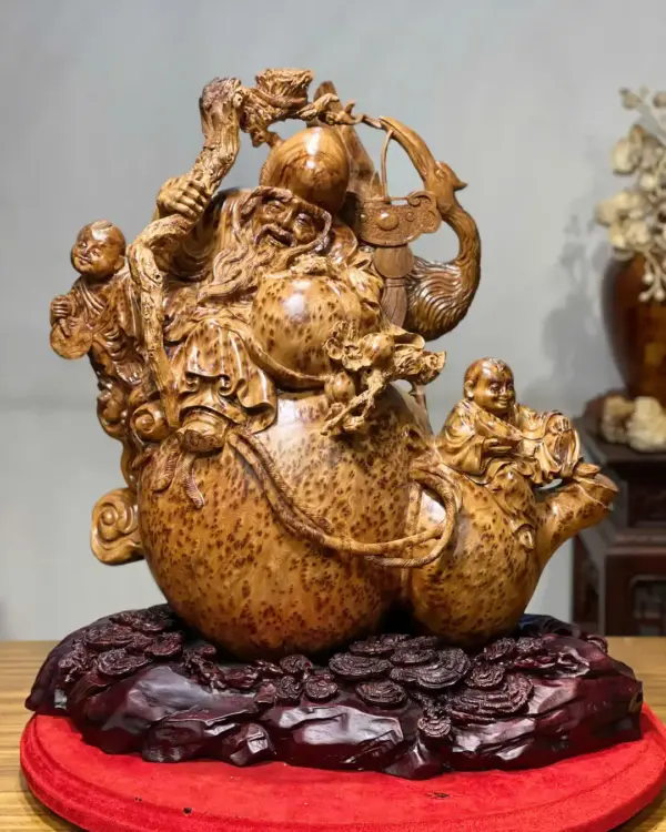 3_Ông Thọ Nu Ngọc Am Giá 26 Triệu Cao 56cm Ngang 50cm Sâu 31cm Tượng Ông Thọ Gỗ Nu Ngọc Am Cao 56cm