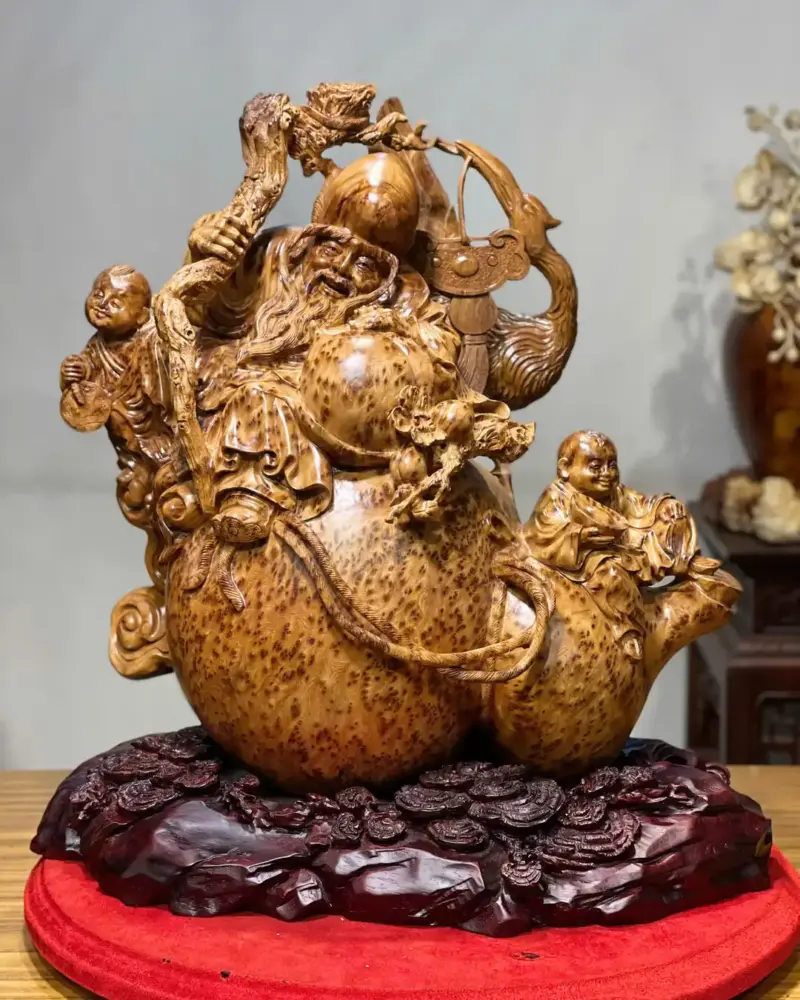 3_Ông Thọ Nu Ngọc Am Giá 26 Triệu Cao 56cm Ngang 50cm Sâu 31cm Tượng Ông Thọ Gỗ Nu Ngọc Am Cao 56cm