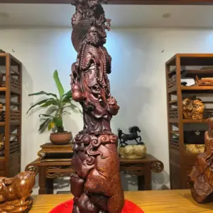 Tượng Đạt Ma Gỗ Nu Tử Đàn Đỏ Cao 126cm