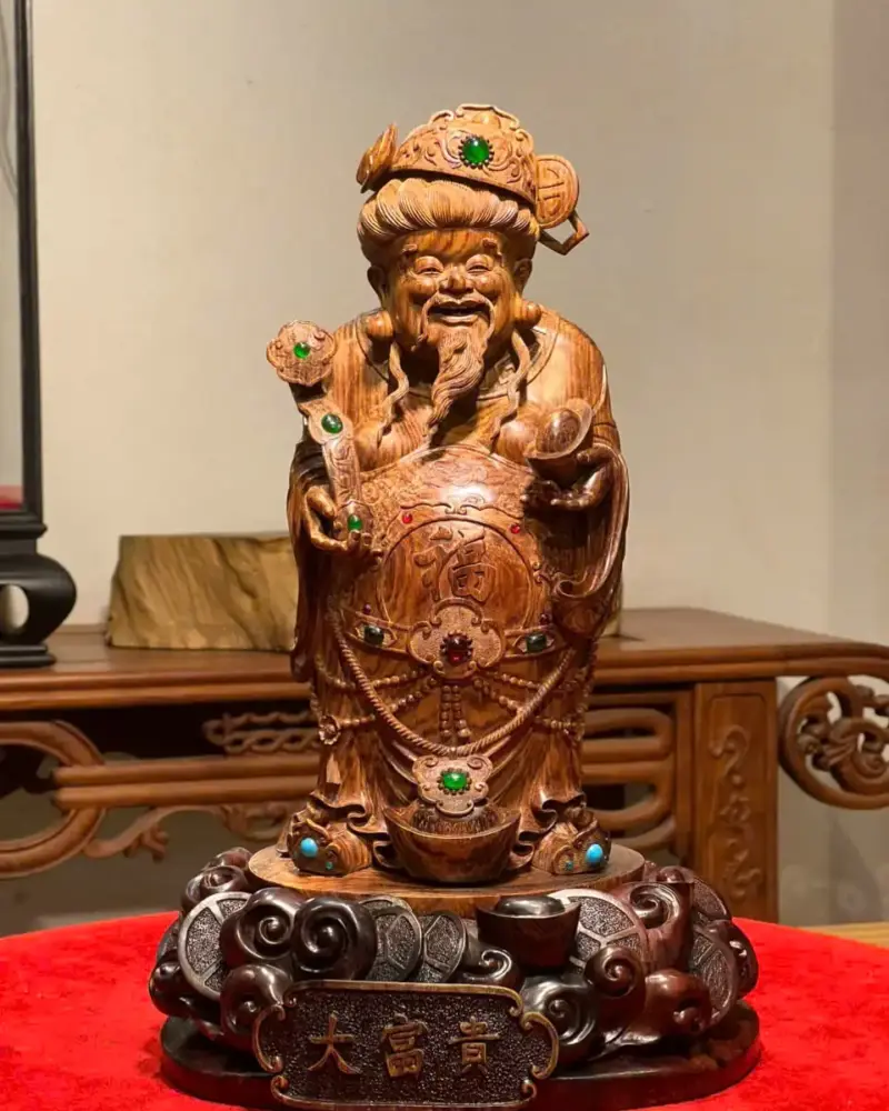 Tượng Thần Tài Gỗ Sưa Già Cao 36cm
