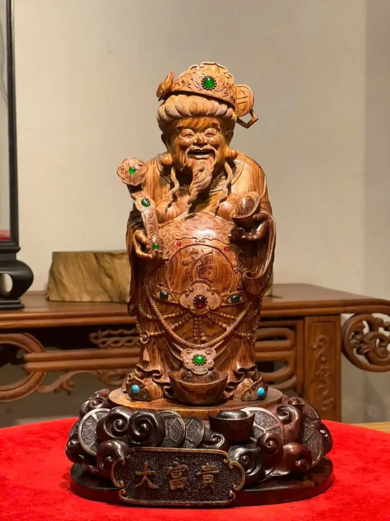 Tượng Thần Tài Gỗ Sưa Già Cao 36cm