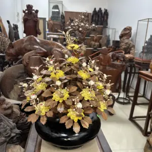 Bình Hoa Gỗ Mai Vàng, Lá Gỗ Sưa, Bình Gỗ Cẩm Tây Bắc MQ07