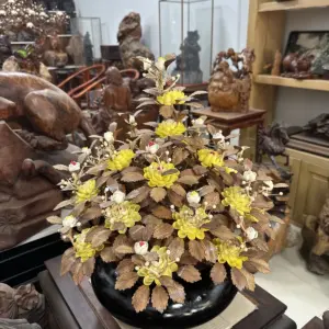 Bình Hoa Gỗ Mai Vàng, Lá Gỗ Sưa, Bình Gỗ Cẩm Tây Bắc MQ07