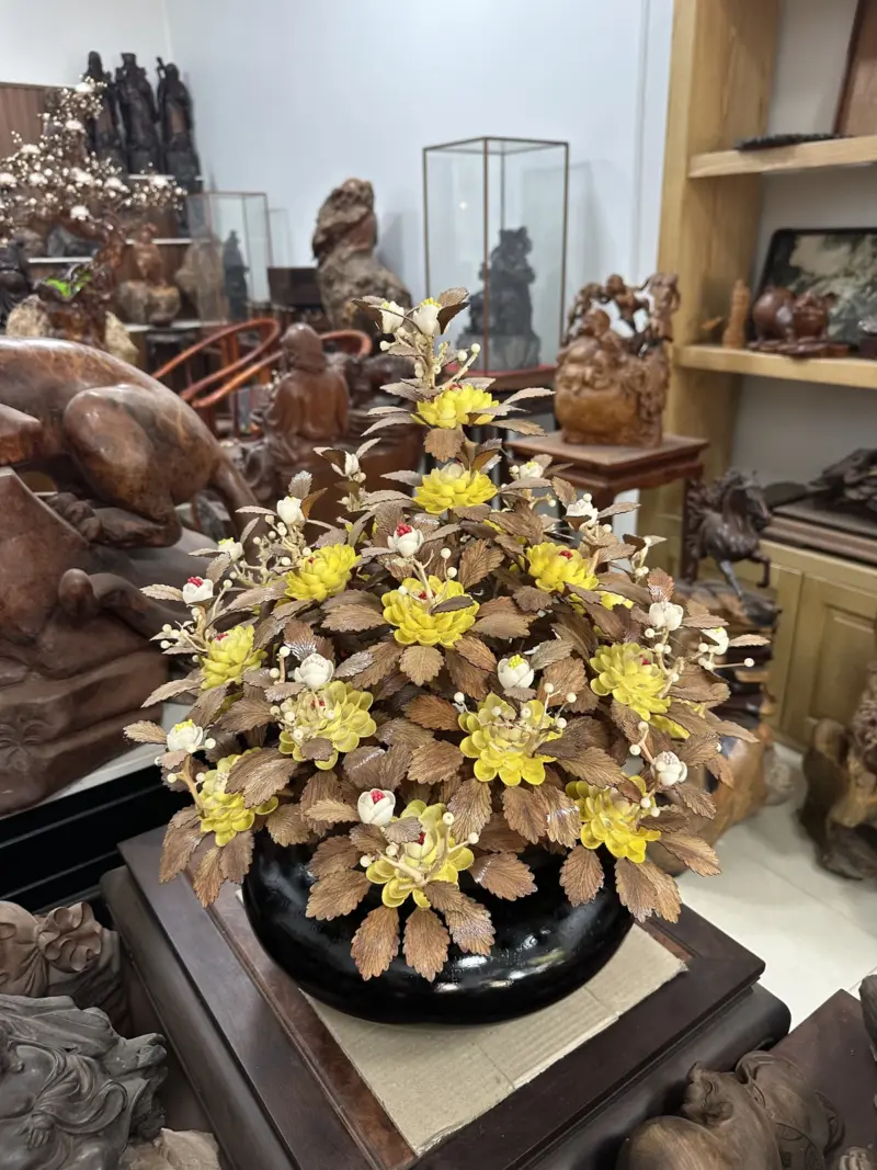 Bình Hoa Gỗ Mai Vàng, Lá Gỗ Sưa, Bình Gỗ Cẩm Tây Bắc MQ07