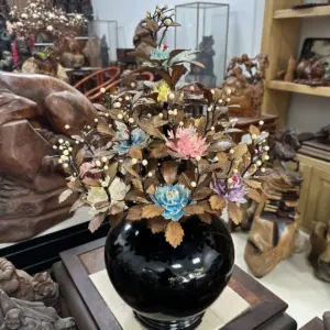 Bình Hoa Gỗ Ngũ Sắc, Lá Gỗ Sưa, Bình Gỗ Cẩm Tây Bắc MQ02