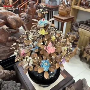 Bình Hoa Gỗ Ngũ Sắc, Lá Gỗ Sưa, Bình Gỗ Cẩm Tây Bắc MQ02