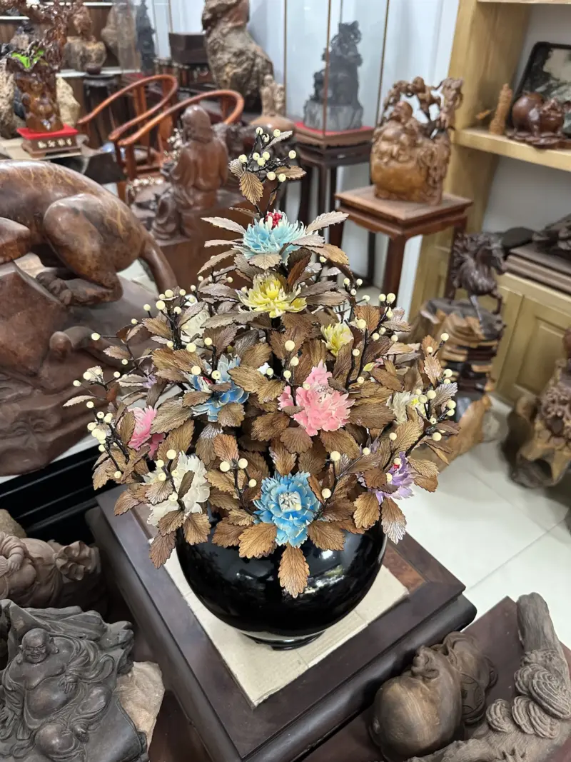 Bình Hoa Gỗ Ngũ Sắc, Lá Gỗ Sưa, Bình Gỗ Cẩm Tây Bắc MQ02