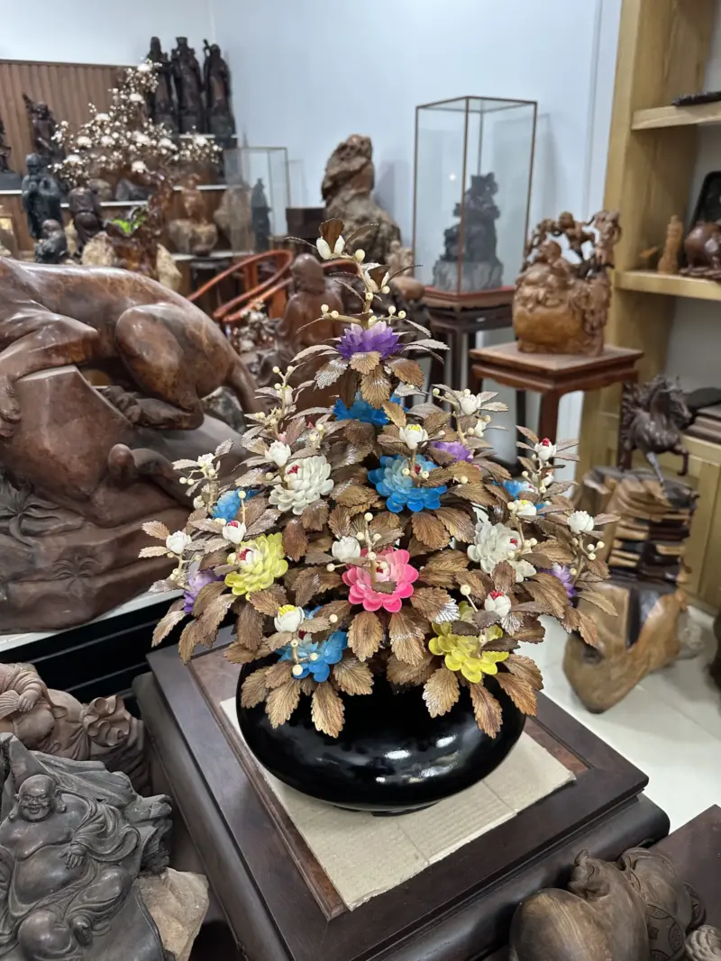 Bình Hoa Gỗ Ngũ Sắc, Lá Gỗ Sưa, Bình Gỗ Cẩm Tây BắcMQ03