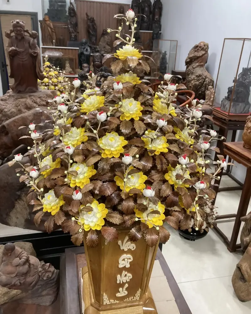 Bình Hoa Gỗ - Lá Gỗ Sưa Bình Gỗ Cẩm Vàng G12