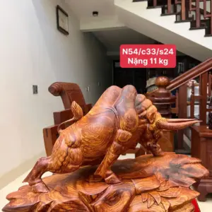Tượng Bò Tót Gỗ Cẩm Việt Bám Chun To Đẹp Liền Khối G5127