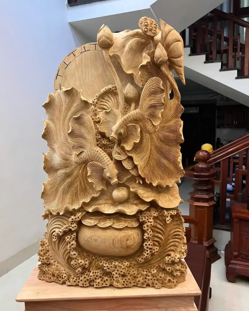 Tượng Cá Xiêm Gỗ Ngọc Am To Nặng Liền Khối G5046