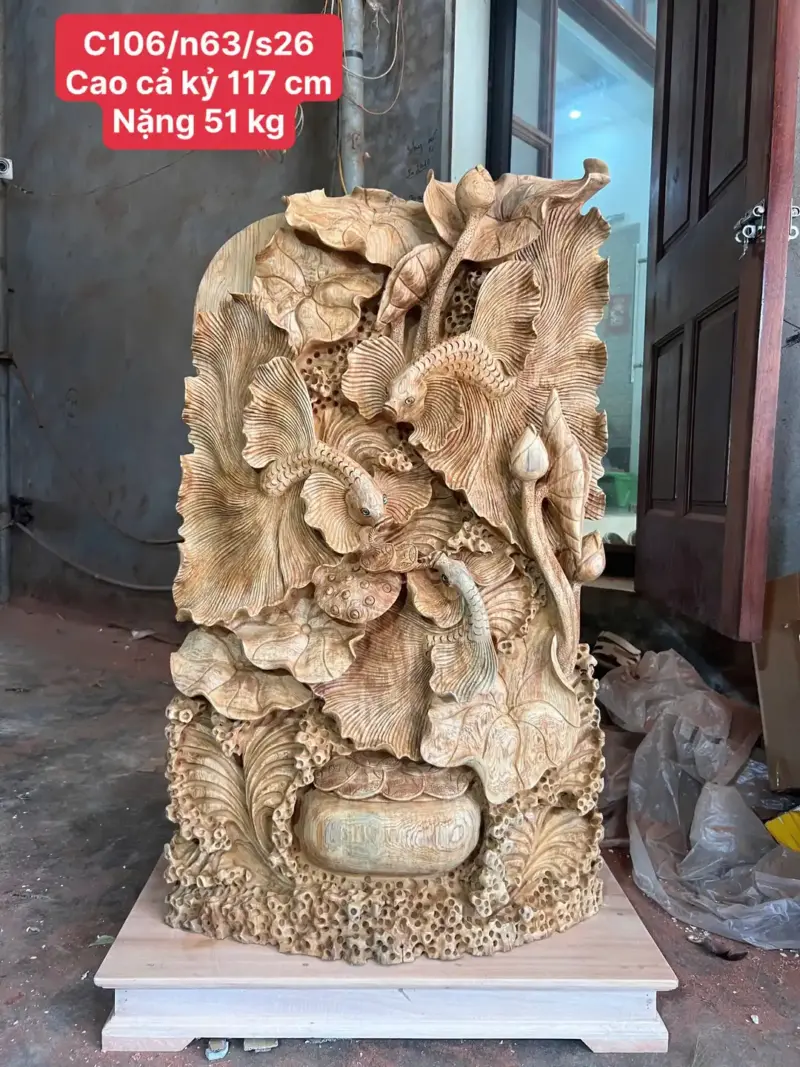 Tượng Cá Xiêm Gỗ Ngọc Am Sai To Đẹp Liền Khối Chất Nặng Nhiều Dầu G5065