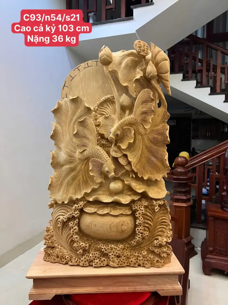 Tượng Cá Xiêm Gỗ Ngọc Am To Nặng Liền Khối G5071