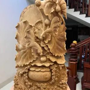 Tượng Cá Xiêm Gỗ Ngọc Am To Nặng Liền Khối G5071