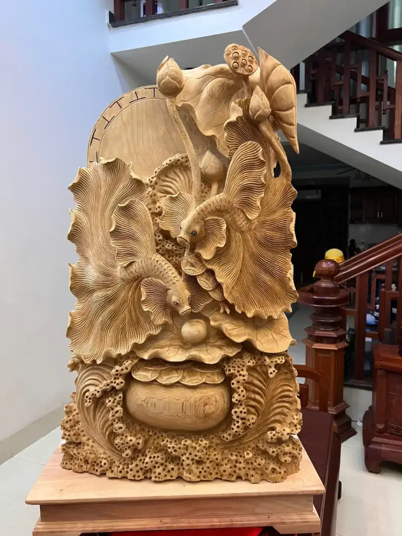 Tượng Cá Xiêm Gỗ Ngọc Am To Nặng Liền Khối G5071