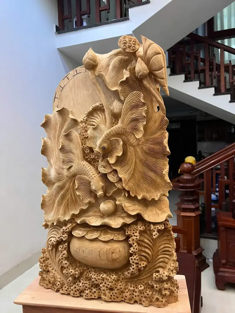 Tượng Cá Xiêm Gỗ Ngọc Am To Nặng Liền Khối G5071
