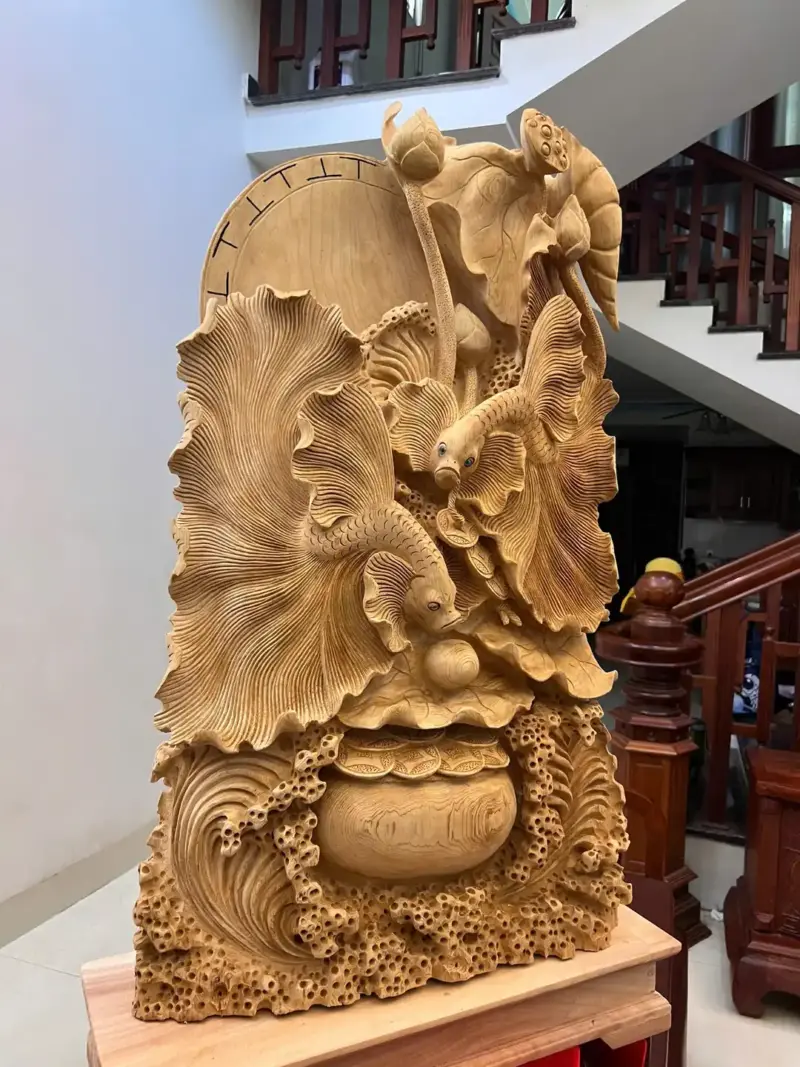 Tượng Cá Xiêm Gỗ Ngọc Am To Nặng Liền Khối G5071