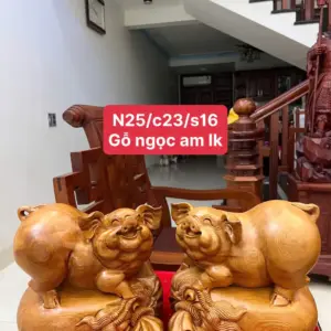 Tượng Cặp Heo Gỗ Ngọc Am Liền Khối G5005