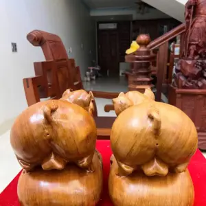 Tượng Cặp Heo Gỗ Ngọc Am Liền Khối G5005