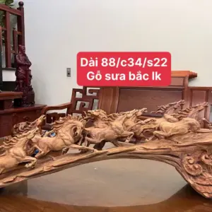 Tượng Cầu Bát Mã Gỗ Sưa Bắc To Đẹp Liền Khối Đục Kỹ Vân Tím Có Sơn G5004