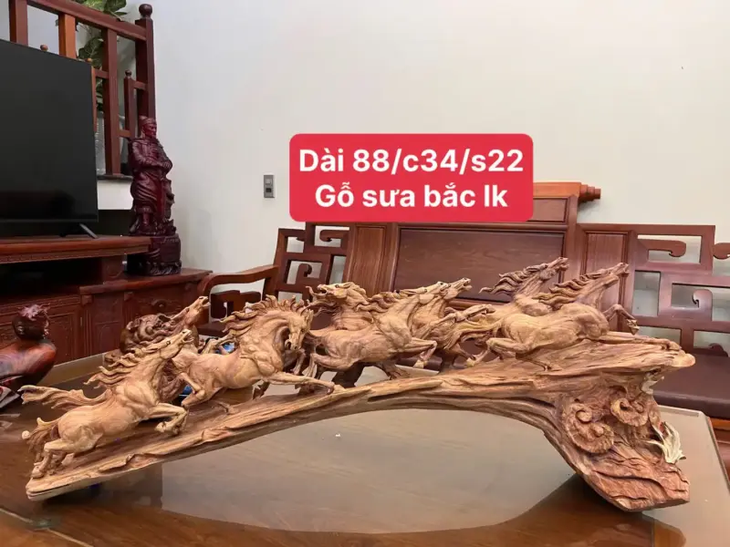 Tượng Cầu Bát Mã Gỗ Sưa Bắc To Đẹp Liền Khối Đục Kỹ Vân Tím Có Sơn G5004