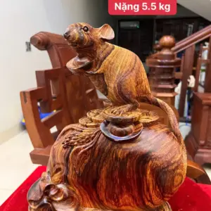 Tượng Chuột Đứng Bao Tiền Gỗ Cẩm Việt Vân Víp Liền Khối G5103