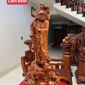 Tượng Cụ Đạt Ma Đứng Nghê Gỗ Sưa Bắc Liền Khối Đục Đẹp Kỹ Sắc Nét G5091