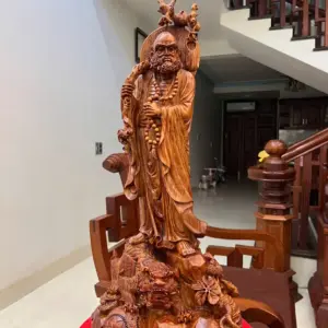 Tượng Cụ Đạt Ma Đứng Nghê Gỗ Sưa Bắc Liền Khối Đục Đẹp Kỹ Sắc Nét G5091