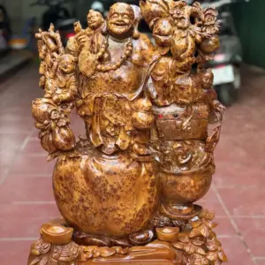cu-di-lac-tam-phuc-go-nu-ngoc-G5397-1 Tượng Cụ Di Lặc Tam Phúc Gỗ Nu Ngọc Am Làm Thủ Công Đẹp Liền Khối G5397