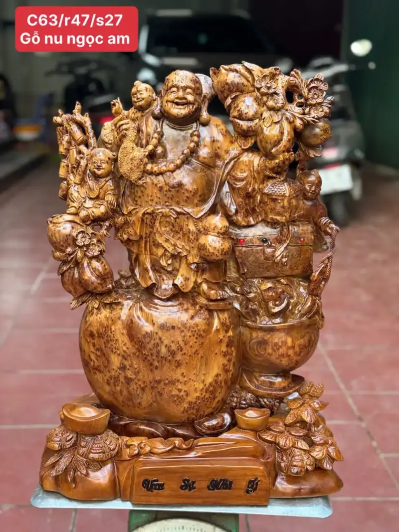 cu-di-lac-tam-phuc-go-nu-ngoc-G5397-1 Tượng Cụ Di Lặc Tam Phúc Gỗ Nu Ngọc Am Làm Thủ Công Đẹp Liền Khối G5397