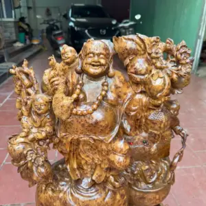 cu-di-lac-tam-phuc-go-nu-ngoc-G5397-3 Tượng Cụ Di Lặc Tam Phúc Gỗ Nu Ngọc Am Làm Thủ Công Đẹp Liền Khối G5397