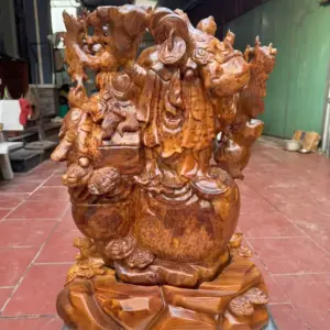 cu-di-lac-tam-phuc-go-nu-ngoc-G5397-4 Tượng Cụ Di Lặc Tam Phúc Gỗ Nu Ngọc Am Làm Thủ Công Đẹp Liền Khối G5397