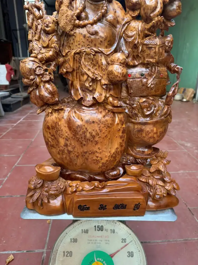 cu-di-lac-tam-phuc-go-nu-ngoc-G5397-5 Tượng Cụ Di Lặc Tam Phúc Gỗ Nu Ngọc Am Làm Thủ Công Đẹp Liền Khối G5397