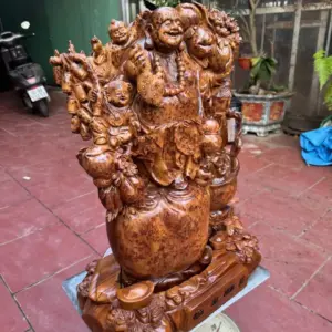 cu-di-lac-tam-phuc-go-nu-ngoc-G5397-7 Tượng Cụ Di Lặc Tam Phúc Gỗ Nu Ngọc Am Làm Thủ Công Đẹp Liền Khối G5397