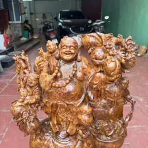 cu-di-lac-tam-phuc-go-nu-ngoc-G5397-9 Tượng Cụ Di Lặc Tam Phúc Gỗ Nu Ngọc Am Làm Thủ Công Đẹp Liền Khối G5397