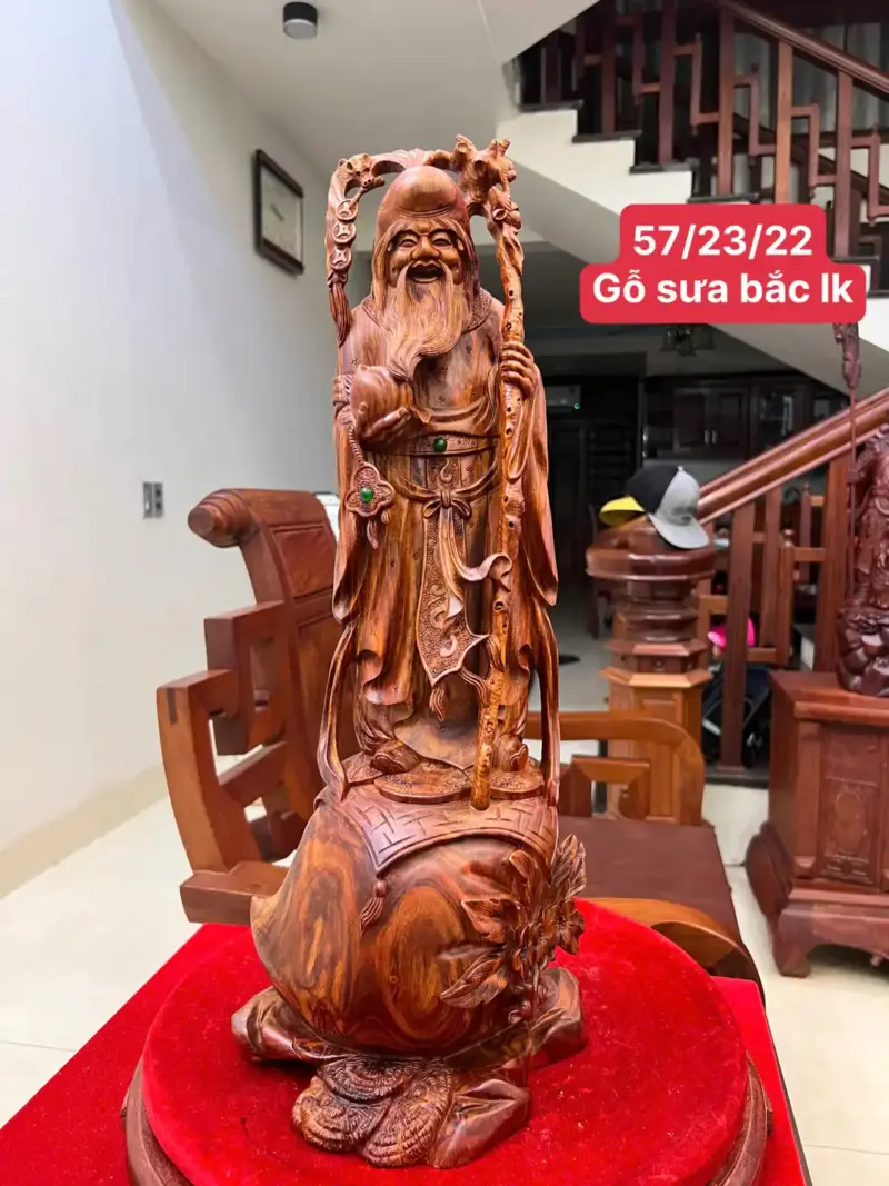 Tượng Cụ Thọ Gỗ Sưa Bắc Vân Đẹp Liền G5006