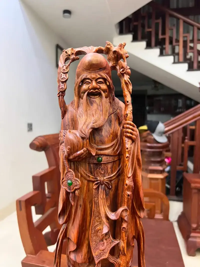 Tượng Cụ Thọ Gỗ Sưa Bắc Vân Đẹp Liền G5006