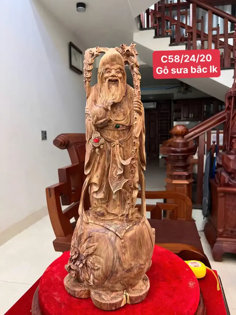 Tượng Cụ Thọ Tiên Gỗ Sưa Bắc Liền Khối Mộc Đẹp Vân Tím Có Sơn G5007