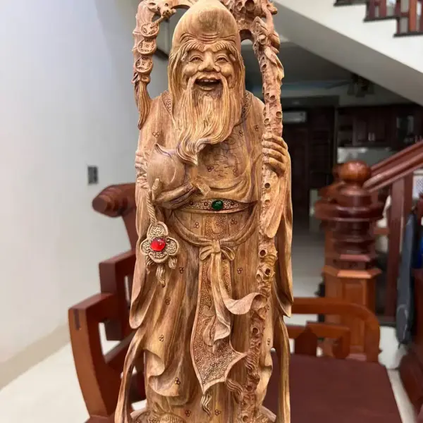 Tượng Cụ Thọ Tiên Gỗ Sưa Bắc Liền Khối Mộc Đẹp Vân Tím Có Sơn G5007