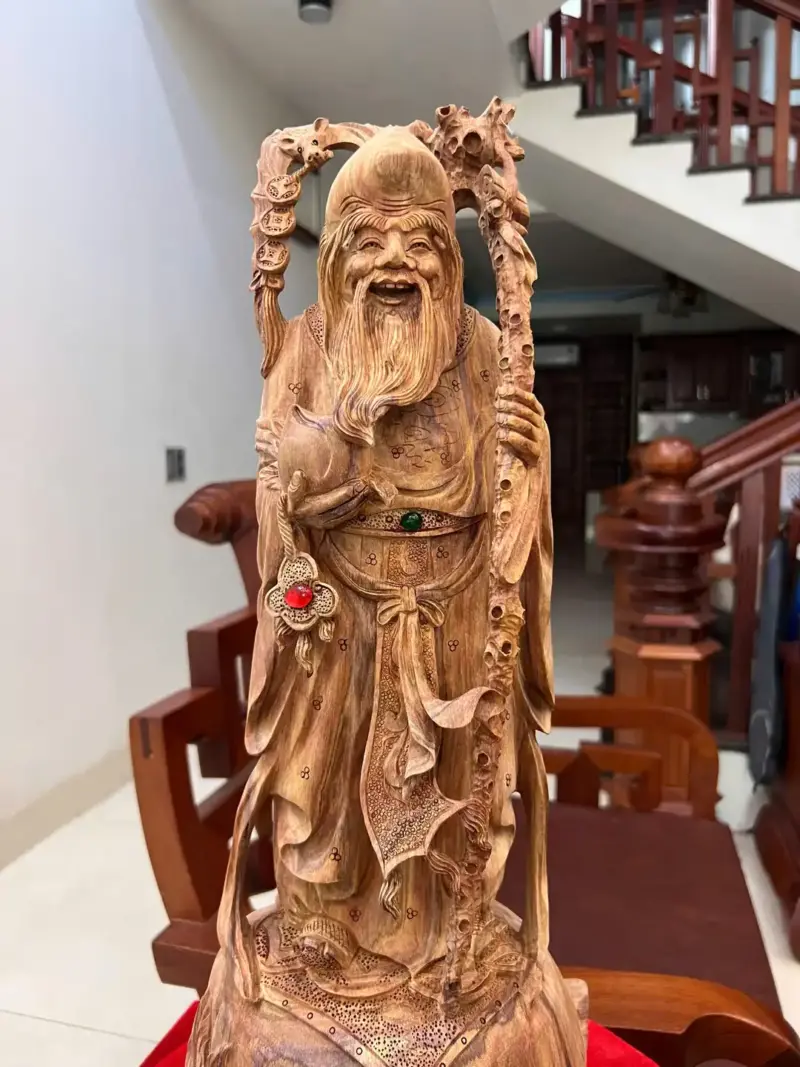 Tượng Cụ Thọ Tiên Gỗ Sưa Bắc Liền Khối Mộc Đẹp Vân Tím Có Sơn G5007