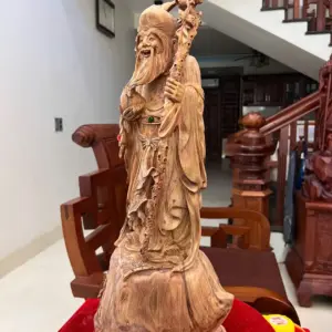 Tượng Cụ Thọ Tiên Gỗ Sưa Bắc Liền Khối Mộc Đẹp Vân Tím Có Sơn G5007